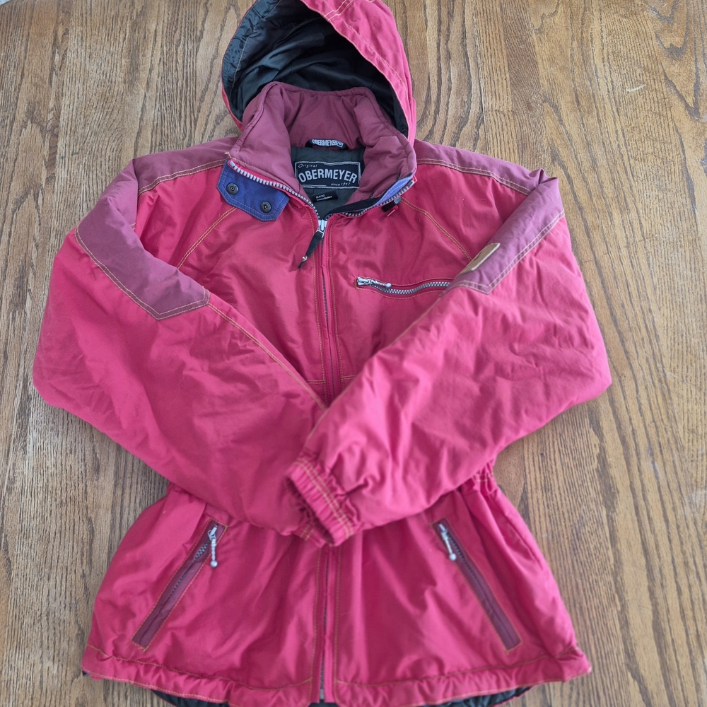 Obermeyer Thermolite Insulated Red Ski Jacket Elastic Waist Pockets Hood